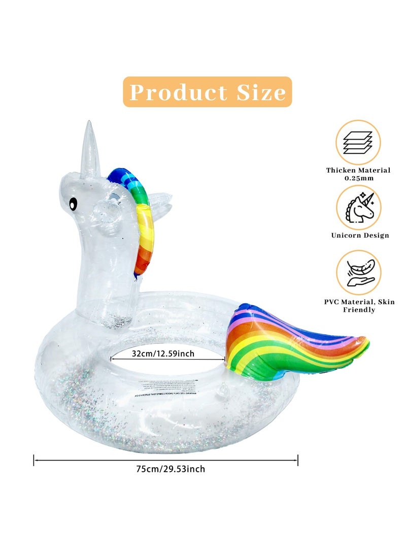 Unicorn Baby Swimming Pool Float with Canopy, Unicorn Pool Float with Glitter, Unicorn Swimming Ring Pool Floaties Toy Inflatable for Children Adults Pool Party Summer Beach Supplies (75cm) - Image 4