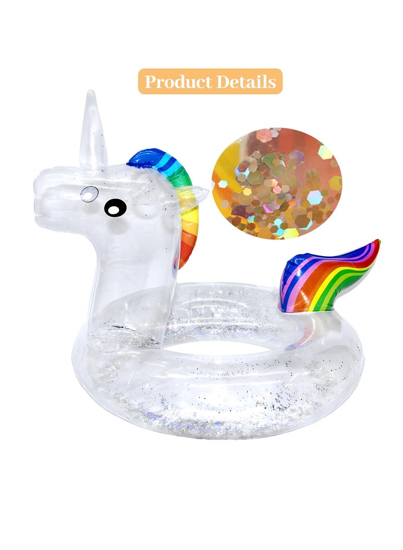 Unicorn Baby Swimming Pool Float with Canopy, Unicorn Pool Float with Glitter, Unicorn Swimming Ring Pool Floaties Toy Inflatable for Children Adults Pool Party Summer Beach Supplies (75cm) - Image 3