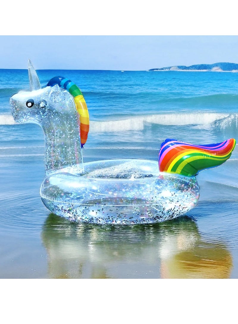 Unicorn Baby Swimming Pool Float with Canopy, Unicorn Pool Float with Glitter, Unicorn Swimming Ring Pool Floaties Toy Inflatable for Children Adults Pool Party Summer Beach Supplies (75cm) - Image 2
