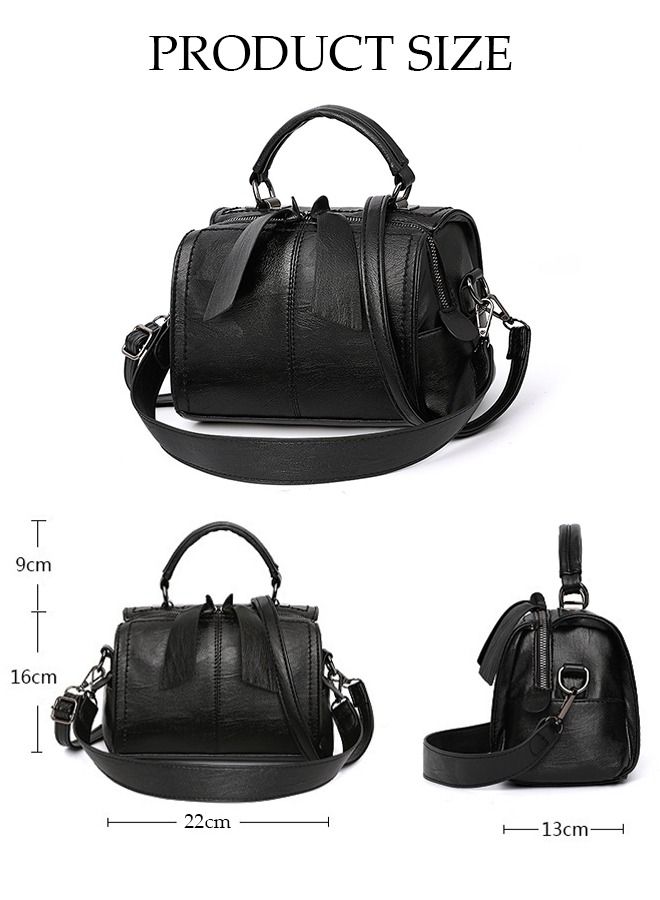 Fashion Design Women Vintage Handbag Leather Shoulder Bag Women Crossbody Bag with Detachable Shoulder Strap Women Bag (Black)  - Image 3