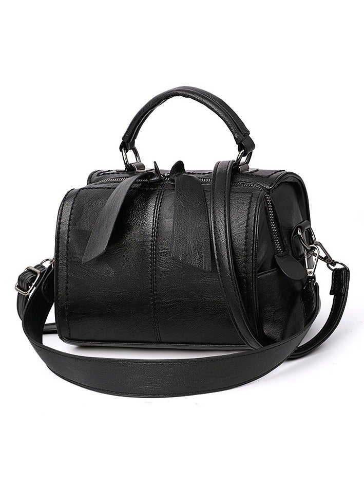 Fashion Design Women Vintage Handbag Leather Shoulder Bag Women Crossbody Bag with Detachable Shoulder Strap Women Bag (Black)  - Image 4