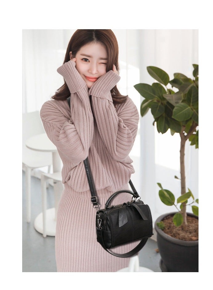 Fashion Design Women Vintage Handbag Leather Shoulder Bag Women Crossbody Bag with Detachable Shoulder Strap Women Bag (Black)  - Image 2