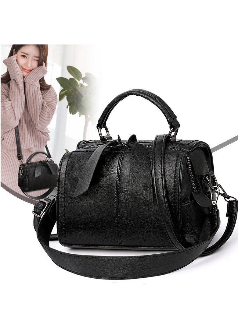 Fashion Design Women Vintage Handbag Leather Shoulder Bag Women Crossbody Bag with Detachable Shoulder Strap Women Bag (Black)  - Image 1