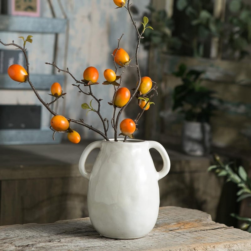 Tanvecle Advanced minimal build White Ceramic Vase with 2 Handles, Modern Farmhouse Vase for Home Decor, Rustic Terracotta Vase, Decorative Pottery Flower Vase, Clay Samll Vase, Centerpieces for Dining Table - 7 Inch Tall N/S/C nationwide deliver - Image 2