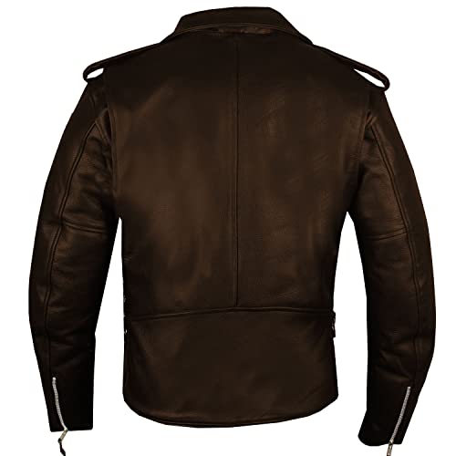Jackets 4 Bikes ICONIC Motorcycle Jacket for Men, Premium Buffalo Leather, Insulated Liner, Classic Side Laces, Cruiser Biker Brown L - Image 3