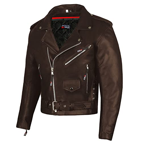 Jackets 4 Bikes ICONIC Motorcycle Jacket for Men, Premium Buffalo Leather, Insulated Liner, Classic Side Laces, Cruiser Biker Brown L - Image 1