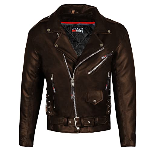 Jackets 4 Bikes ICONIC Motorcycle Jacket for Men, Premium Buffalo Leather, Insulated Liner, Classic Side Laces, Cruiser Biker Brown L - Image 2