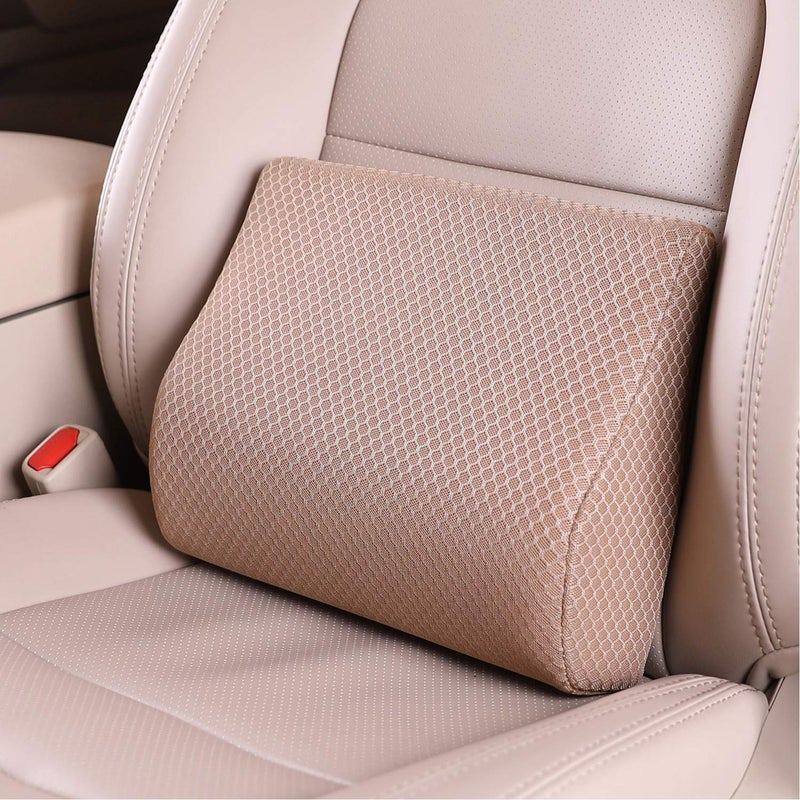 TISHIJIE Memory Foam Lumbar Support Pillow for Car - Lower Back Support Cushion for Driving, Back Pain Relief for Car Seat, Office Chair, Wheelchair (Beige) - Image 1