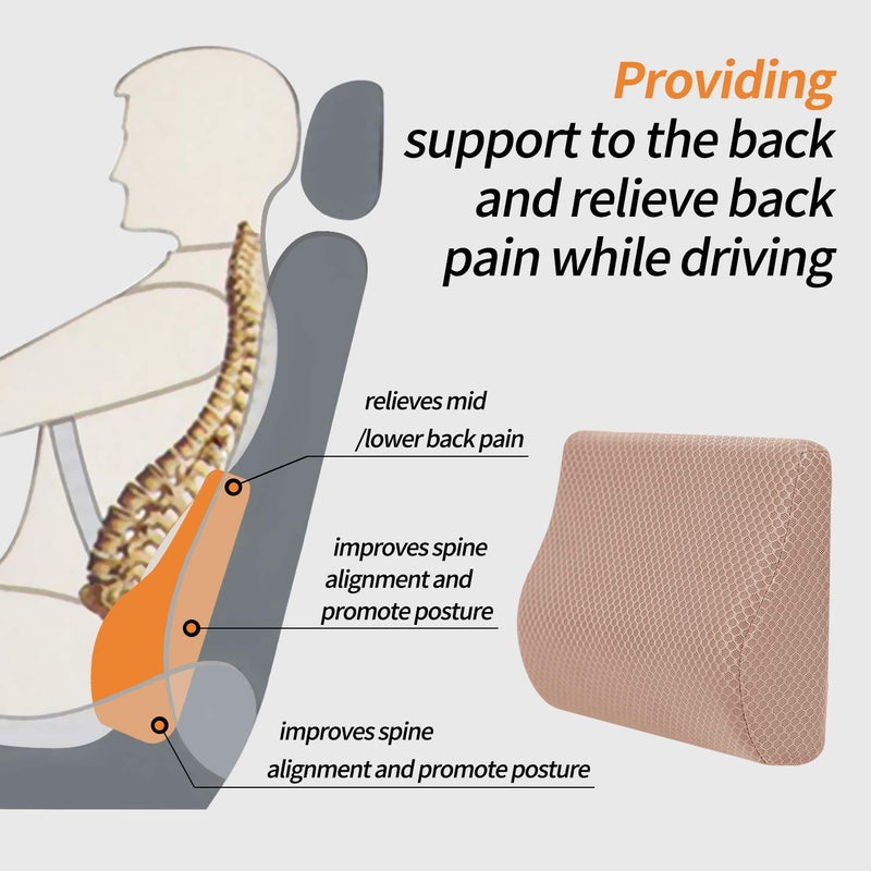 TISHIJIE Memory Foam Lumbar Support Pillow for Car - Lower Back Support Cushion for Driving, Back Pain Relief for Car Seat, Office Chair, Wheelchair (Beige) - Image 4