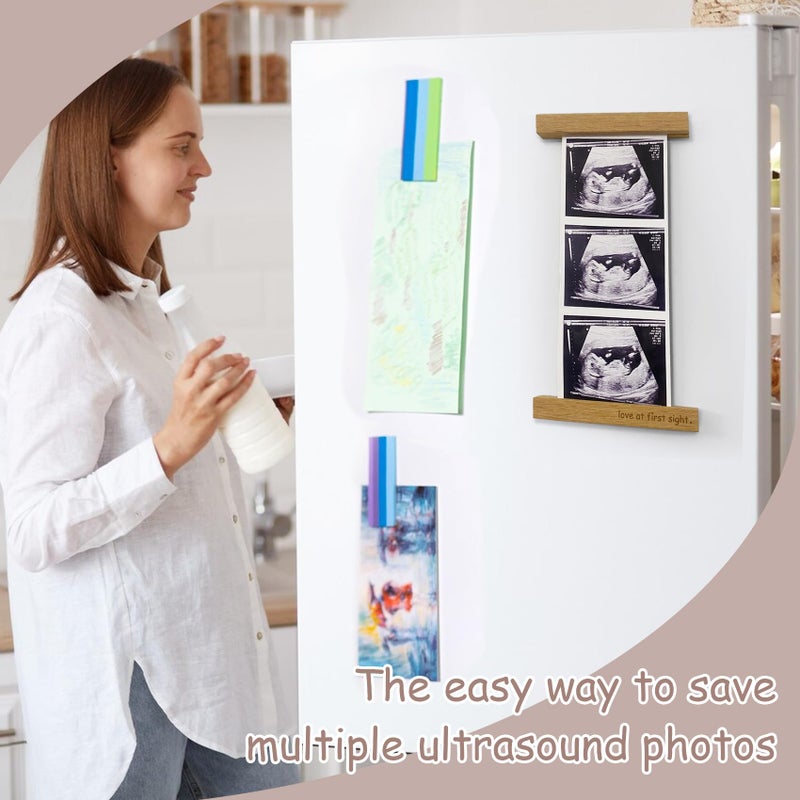 Zyeco Magnetic Ultrasound Photo Frame, Wooden Baby Keepsake Display with Love at First Sight, Hanging or Fridge Mount - No Crop Needed for Long Sonograms, new mom gifts - Image 2