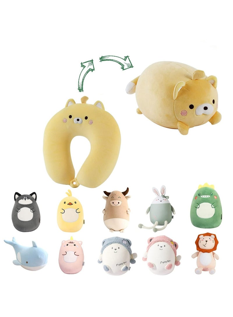 CMGTYYD. وسادة السفر للأطفال، وسادة السفر 2 في 1 للأطفال، وسادة سفر للأطفال، وسادة الرقبة والرقبة الناعمة والرائعة على شكل دب حيوانات تتحول إلى وسادة رقبة على شكل حرف U لتوفير الراحة أثناء رحلات الطائرة والسيارة والقطار والحافلة - Image 1