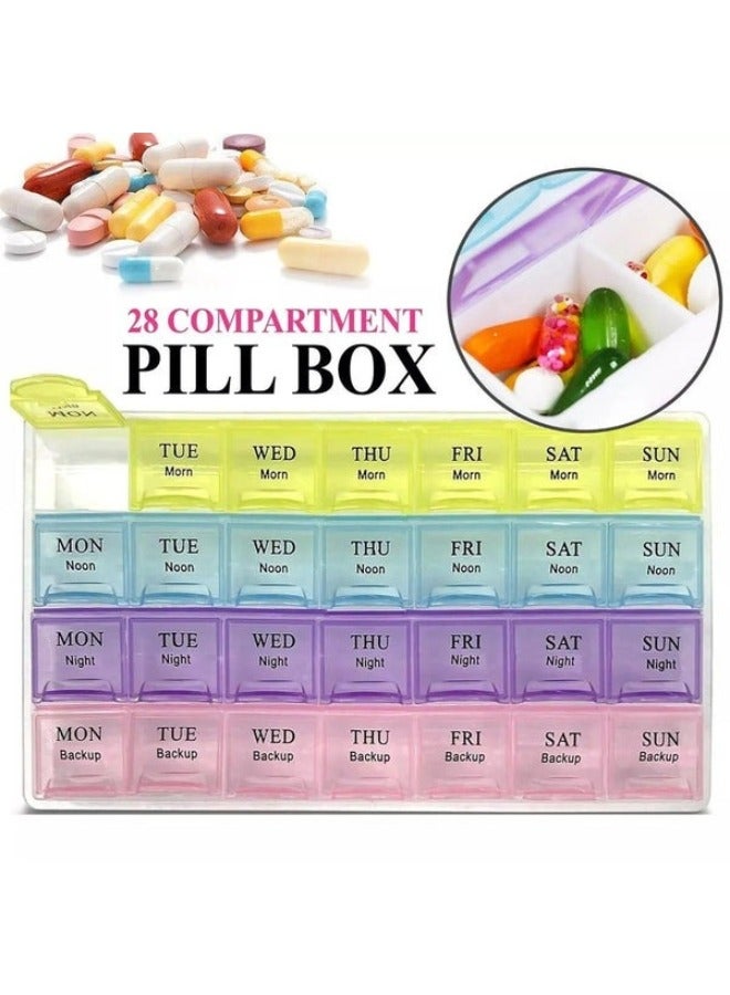 7-Day Weekly Pill Organizer Box with 28 Compartments – Daily Medication, Vitamins & Supplements Storage Case – Easy Dose Tracking, Secure Lids, Travel-Friendly Weekly Pill Dispenser - Image 1