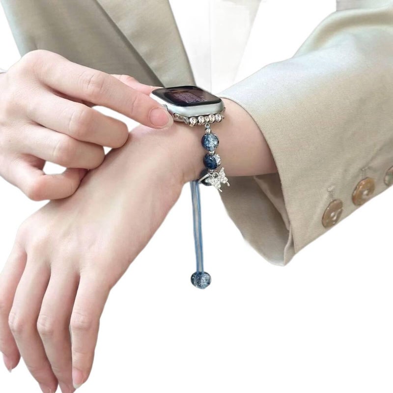 QX سوار ساعة ذكية سوار نايلون حلقي متوافق مع Apple Watch بملاءمة قابلة للتعديل وحزام بديل للاستخدام اليومي باللون أزرق قابل للتعديل باللون الأزرق - Image 5