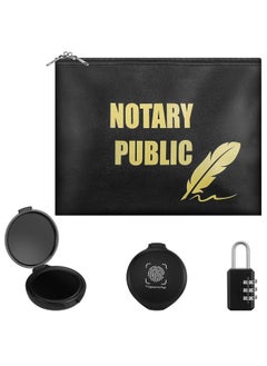 Notary Bag And Lock Fingerprint Ink Pad Kit Black Waterproof Notary Bag Notary Public Locking Bag Security Bag 2 Thumbprint Ink Pads Notary Supplies Kit Metal Combination Lock(4 Pack)
