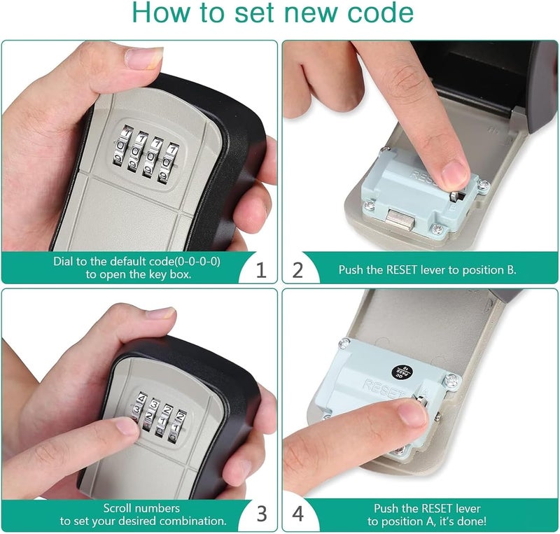 LINJIE Key Lock Box,Waterproof Combination Lockbox,4-Digit Combination Key Box,Suitable For School/Office/Car Keys - Image 4
