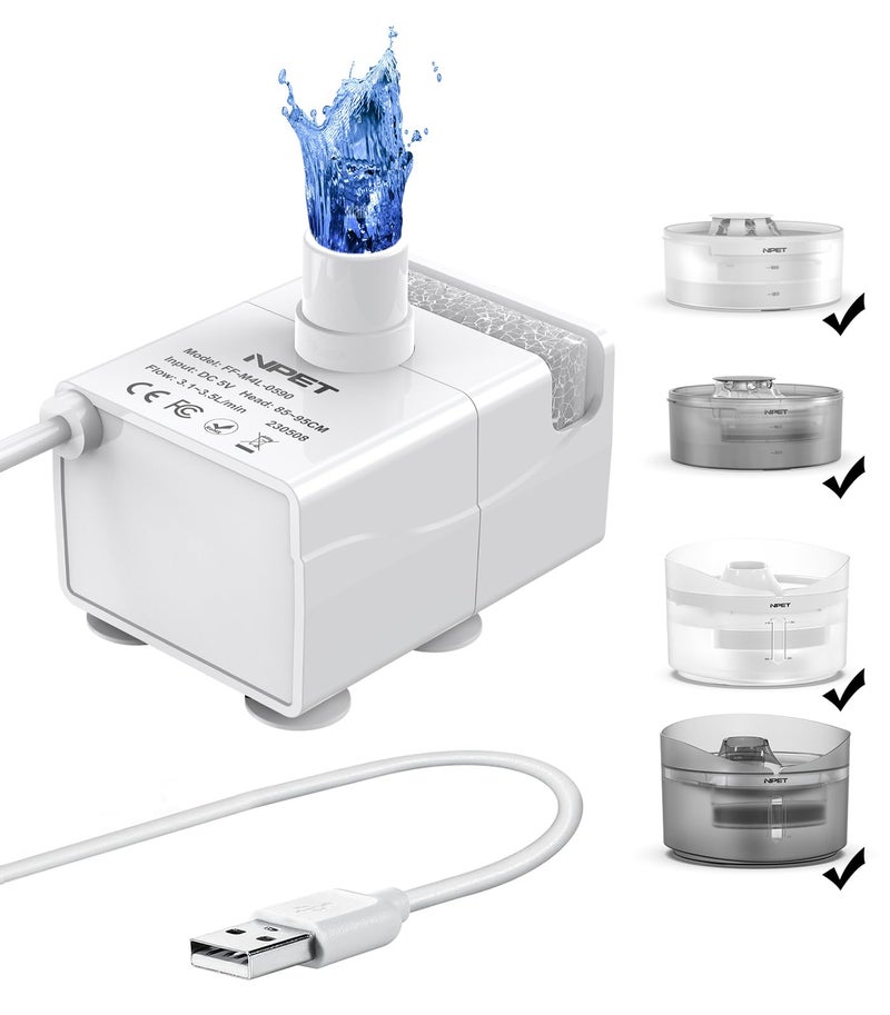 NPET DF10 Dog Water Fountain, 170oz/1.3Gallon/5L Large Automatic Pet Water Dispenser Cat Water Fountain with Cleaning Kit, Replacement Filter for Cat, Dogs, Multiple Pets (Replacement Pump) - Image 1