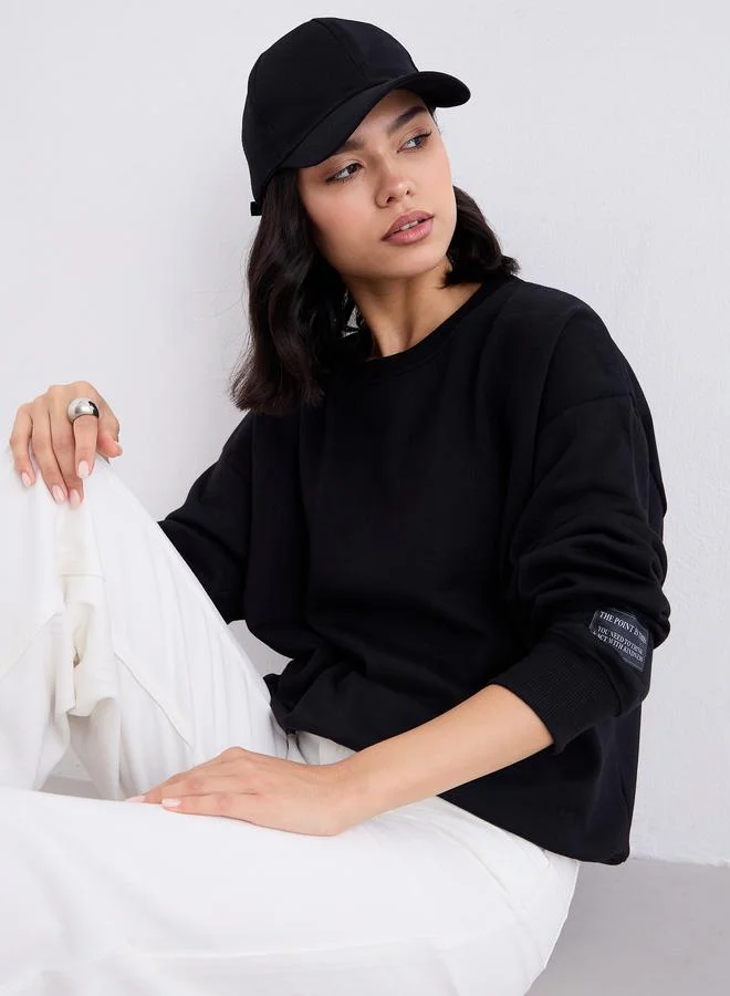 Styli Women Oversized Sweatshirt with Badge Detail