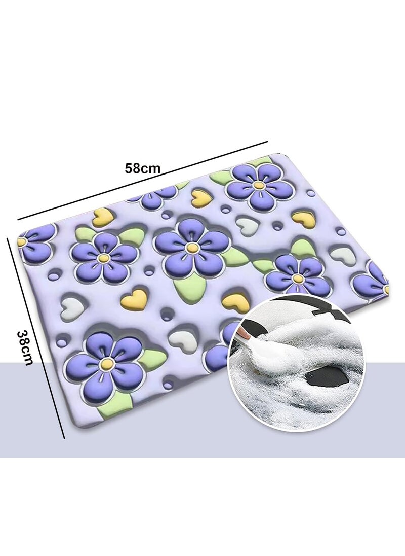 HOUSE OF QUIRK House of Quirk Cute Bath Mat, 3D Shaped Bath Mat for Bathroom | Diatom Mud Bathroom Mat Absorbent Bath Mat Non-Slip Bath Mat Shower Mat for Bathroom Tub (Sky Blue Flower)  - Image 2