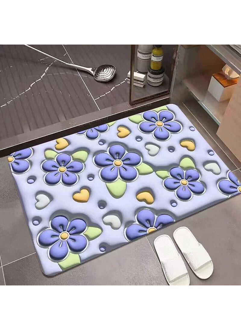 HOUSE OF QUIRK House of Quirk Cute Bath Mat, 3D Shaped Bath Mat for Bathroom | Diatom Mud Bathroom Mat Absorbent Bath Mat Non-Slip Bath Mat Shower Mat for Bathroom Tub (Sky Blue Flower)  - Image 1