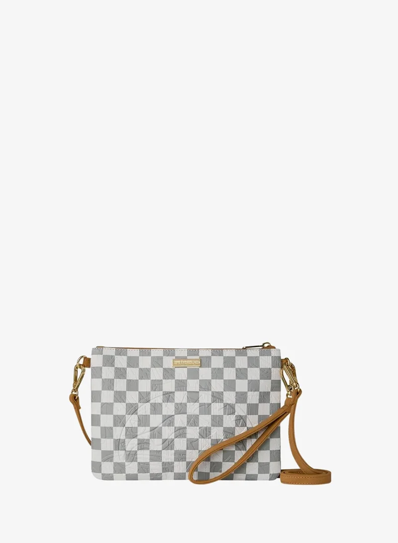 SPRAYGROUND GRAFF EMBOSSED CREAM CHECK CROSSOVER CLUTCH