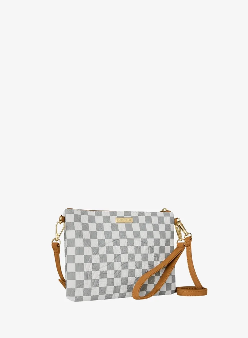 SPRAYGROUND GRAFF EMBOSSED CREAM CHECK CROSSOVER CLUTCH