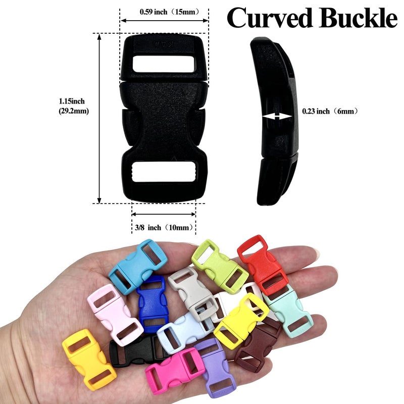 honigo 15 PCS 3/8 Inch Plastic Curved Buckle 15 Colors Quick Side Release Arched Buckle Heavy Duty Plastic Replacement for Paracord accessories,Dog Collar Clips,Sewing Accessories - Image 2