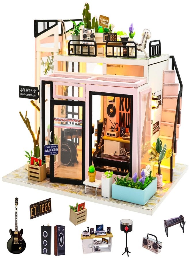 Spilay DIY Miniature Dollhouse Kit with Wooden Furniture,DIY Dollhouse Kit with Dust Proof and Music Movement,1:24 Scale Creative Room for Romantic Valentine's Gift(Time Studio) - Image 1