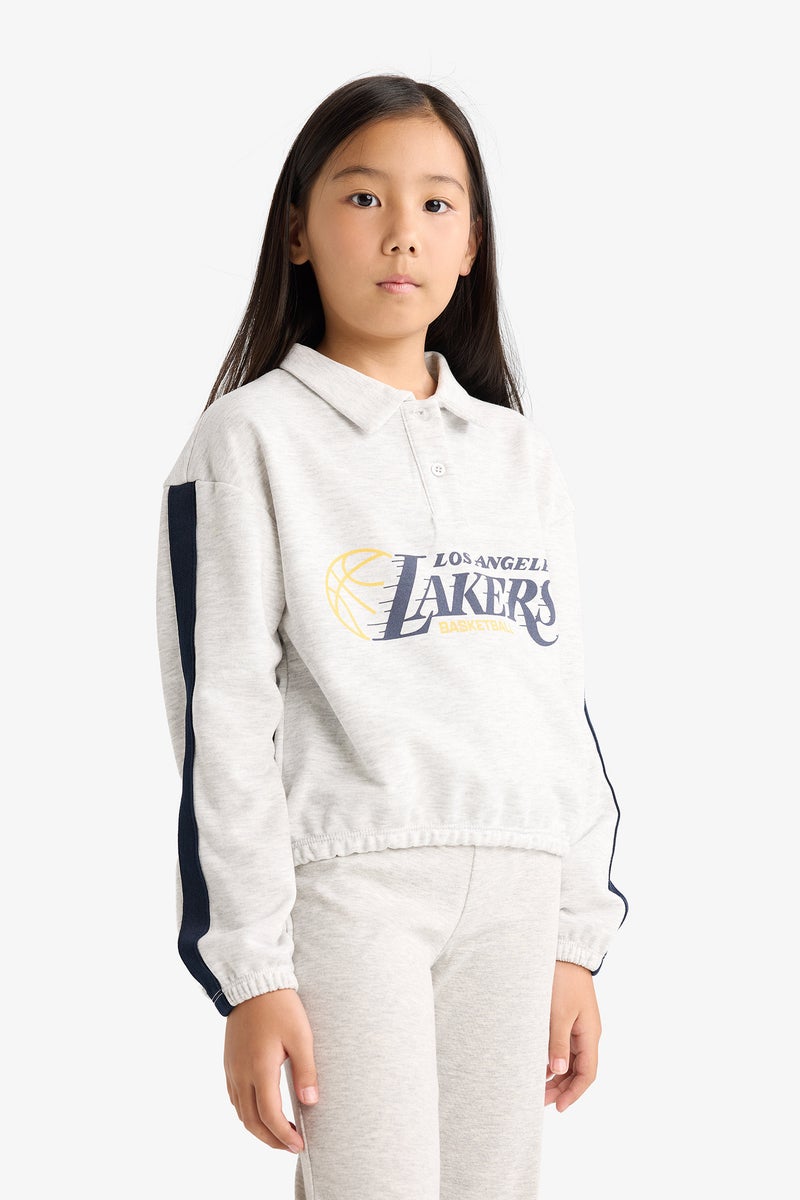 DeFacto Grey Girl Girl NBA Los Angeles Lakers Relax Fit Polo Sweatshirt Casual - Image 4