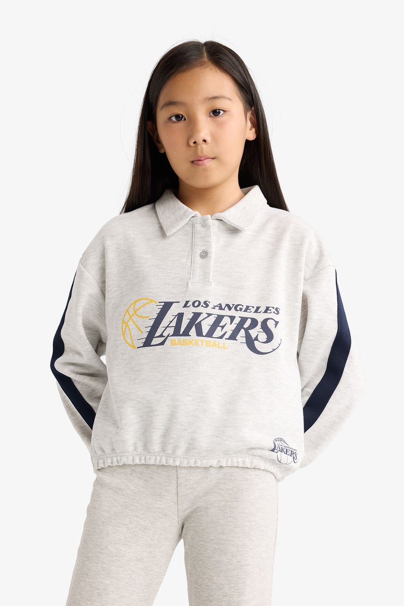 DeFacto Grey Girl Girl NBA Los Angeles Lakers Relax Fit Polo Sweatshirt Casual - Image 3