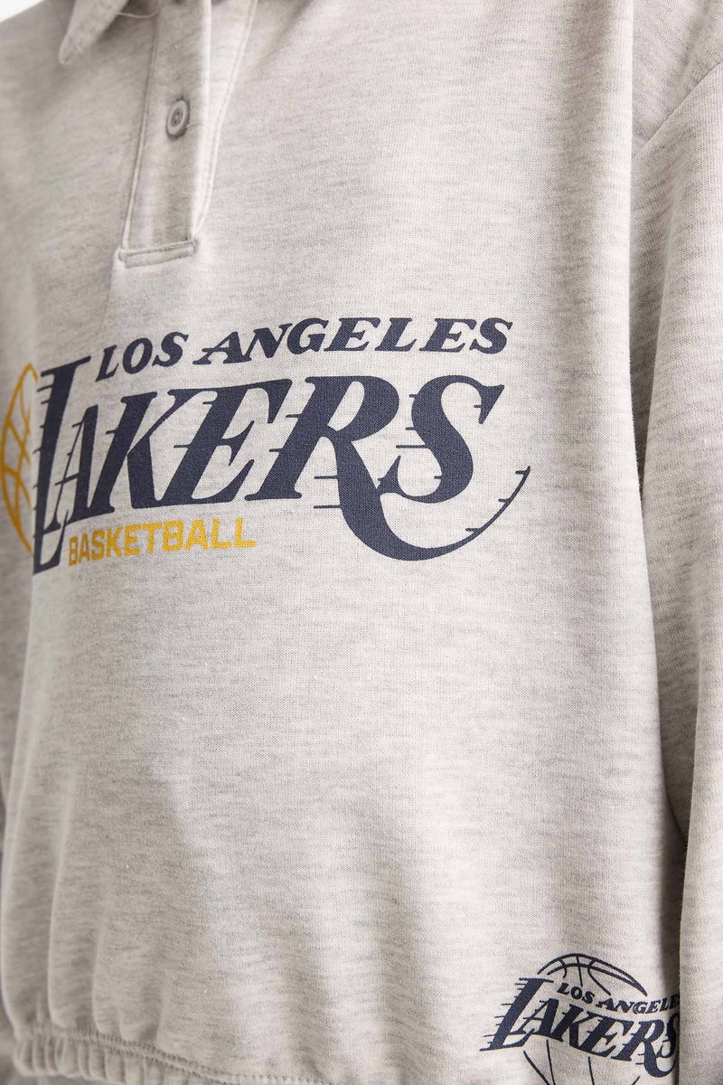 DeFacto Grey Girl Girl NBA Los Angeles Lakers Relax Fit Polo Sweatshirt Casual - Image 5