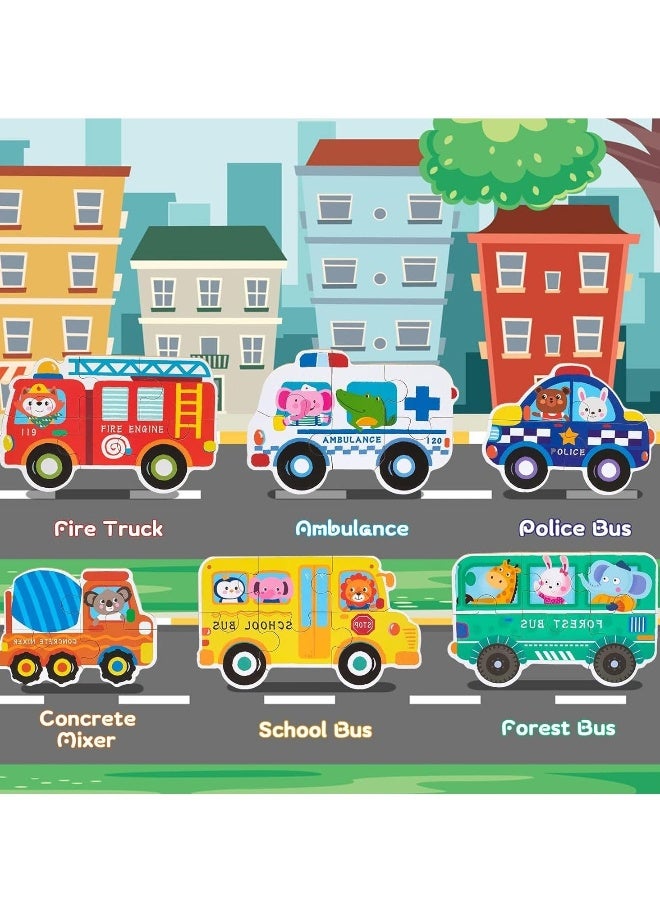 6 Packs Vehicle Jigsaw Puzzle Toy Varying Degree of Difficulty Educational Learning Tool with Storage Box Traveling Games Gift for 3 Year Old Girls Boys Toddler Children - Image 2