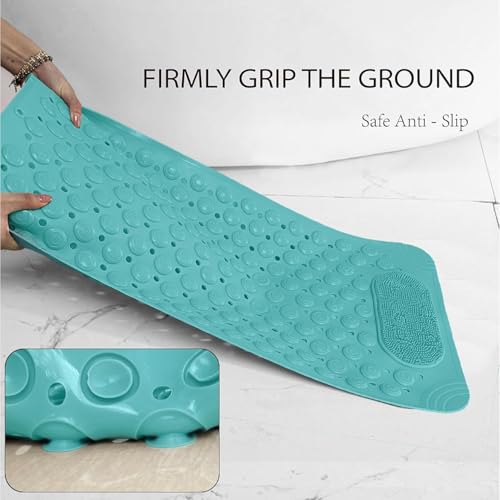 JUGTE Anti Skid Mat for Bathroom Floor Shower mats for Bathroom Anti Slip with Foot Scrubber Bath mat Anti Slip with Suction Cups & Drain Holes (70x35 Cm) (Green) - Image 2