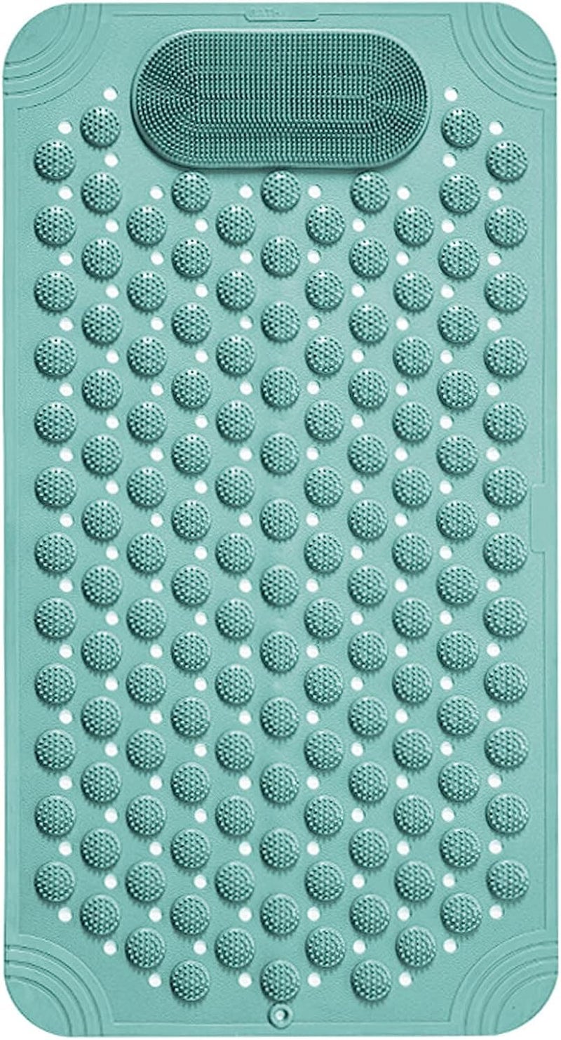JUGTE Anti Skid Mat for Bathroom Floor Shower mats for Bathroom Anti Slip with Foot Scrubber Bath mat Anti Slip with Suction Cups & Drain Holes (70x35 Cm) (Green) - Image 1