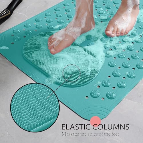 JUGTE Anti Skid Mat for Bathroom Floor Shower mats for Bathroom Anti Slip with Foot Scrubber Bath mat Anti Slip with Suction Cups & Drain Holes (70x35 Cm) (Green) - Image 3