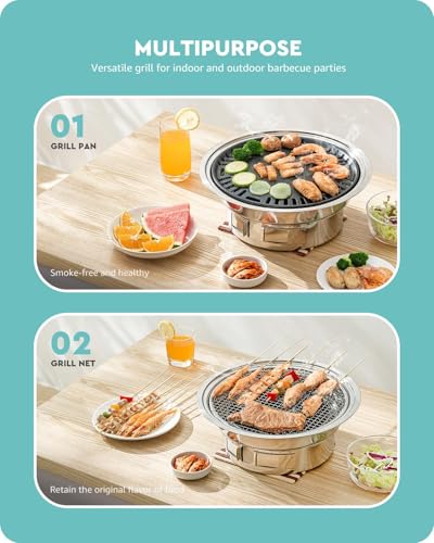Baffect BBQ Charcoal Grill, 13.7 inch Non-stick Stainless Steel Korean Barbecue Grill, Portable Charcoal Stove for Outdoors Camping Picnic and Indoor Party Cooking - Image 4