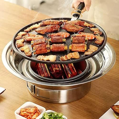 Baffect BBQ Charcoal Grill, 13.7 inch Non-stick Stainless Steel Korean Barbecue Grill, Portable Charcoal Stove for Outdoors Camping Picnic and Indoor Party Cooking - Image 1