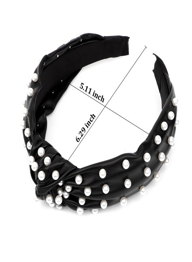 YISSION 1PC Pearl Knotted Headband for Women Non Slip Beaded Headband Wide Leather Headbands for women Jeweled Embellished Hairband Black Head Band Hair Accessories for Women Girls - Image 5