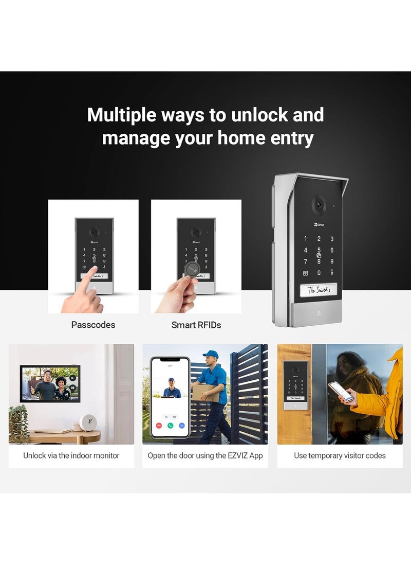 EZVIZ Battery Video Door Intercom with Solar Panel, 2K Intercom with Camera, 7 Inch Colour Touch Screen and 2-Way Audio, Dual Band, Door Intercom Supports Password, HaLow Connection, EP7  - Image 4