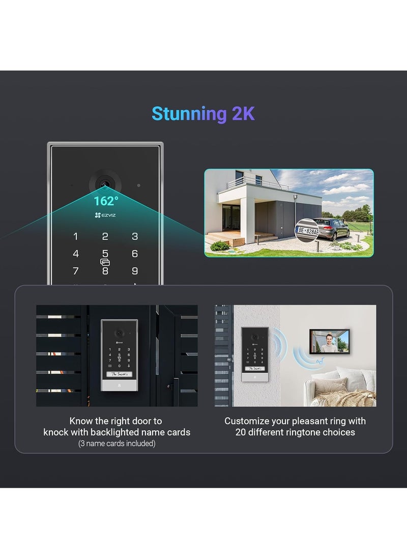 Battery Video Door Intercom with Solar Panel, 2K Intercom with Camera, 7 Inch Colour Touch Screen and 2-Way Audio, Dual Band, Door Intercom Supports Password, HaLow Connection, EP7