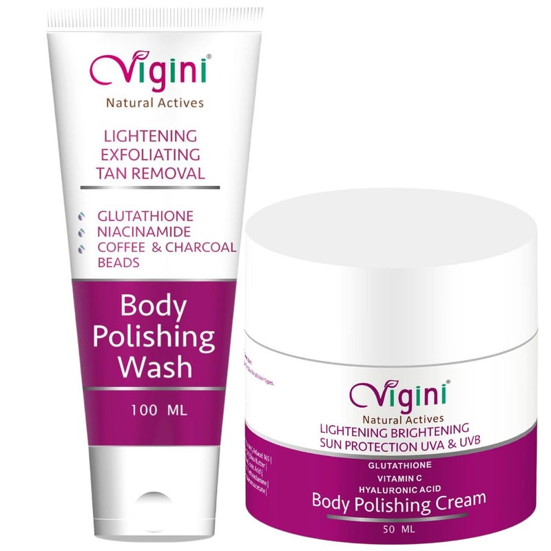 Vigini فغيني مقشر للبقع الداكنة للبشرة الباهتة إزالة تان غلوتاثيون مقشر قهوة غسول الجسم وكريم مرطب لتفتيح البشرة بفيتامين C وحمض كوجيك 1% للرجال والنساء 150 مل - Image 1