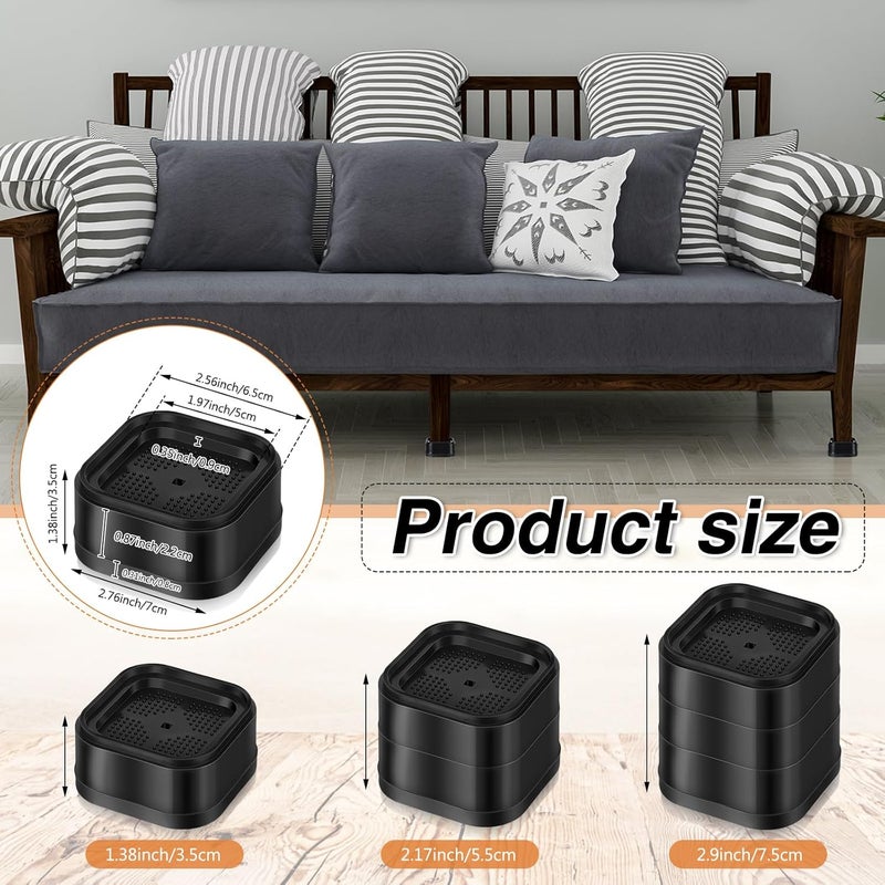Ecally Store Furniture Risers Adjustable Bed Risers Desk Leg Risers 1.38" Stackable Heavy Duty Bed Lifts Risers Square Bed Raising Blocks for Mattress Table Leg Desk Chair Couch Sofa Dorm (Black,32 Pack) - Image 2