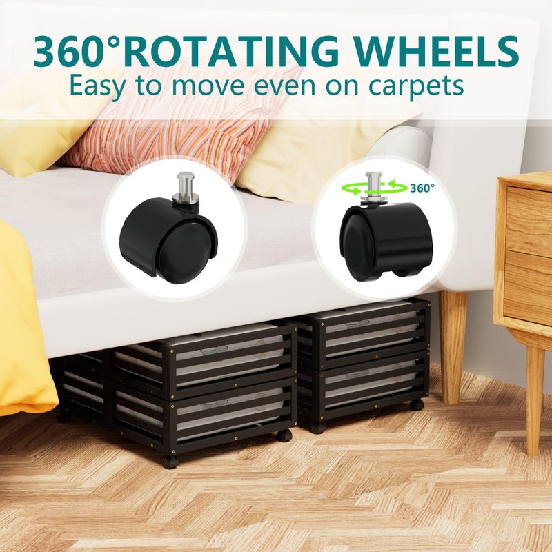 WISUCART Bamboo Under Bed Storage Containers- Underbed Organizer with Wheels with Large Capacity Dust Bag,Sturdy Wood Rolling Under Bed Shoe Storage Organizer 2 Packs (Black, 2 Packs (23.62"Ã—16.54")) - Image 2