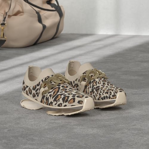 LUCKY STEP Women Air Cushion Fashion Sneakers Breathable Casual Comfortable Lightweight Walking Shoes (Beige/Leopard Chain,8B(M) US) - Image 3