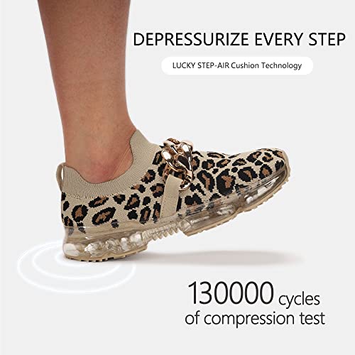 LUCKY STEP Women Air Cushion Fashion Sneakers Breathable Casual Comfortable Lightweight Walking Shoes (Beige/Leopard Chain,8B(M) US) - Image 4