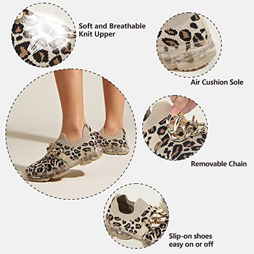 LUCKY STEP Women Air Cushion Fashion Sneakers Breathable Casual Comfortable Lightweight Walking Shoes (Beige/Leopard Chain,8B(M) US) - Image 5