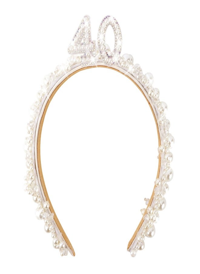 Vovii 40th Birthday Headband for Women, 40th Birthday Crown for 40th Birthday Outfit Dress for Women, Birthday Headband with Pearl for 40th Birthday Decorations, Happy 40th Birthday Decorations - Image 1
