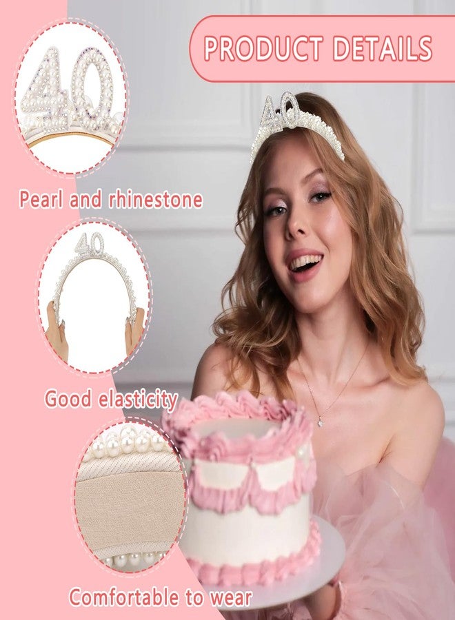 Vovii 40th Birthday Headband for Women, 40th Birthday Crown for 40th Birthday Outfit Dress for Women, Birthday Headband with Pearl for 40th Birthday Decorations, Happy 40th Birthday Decorations - Image 3