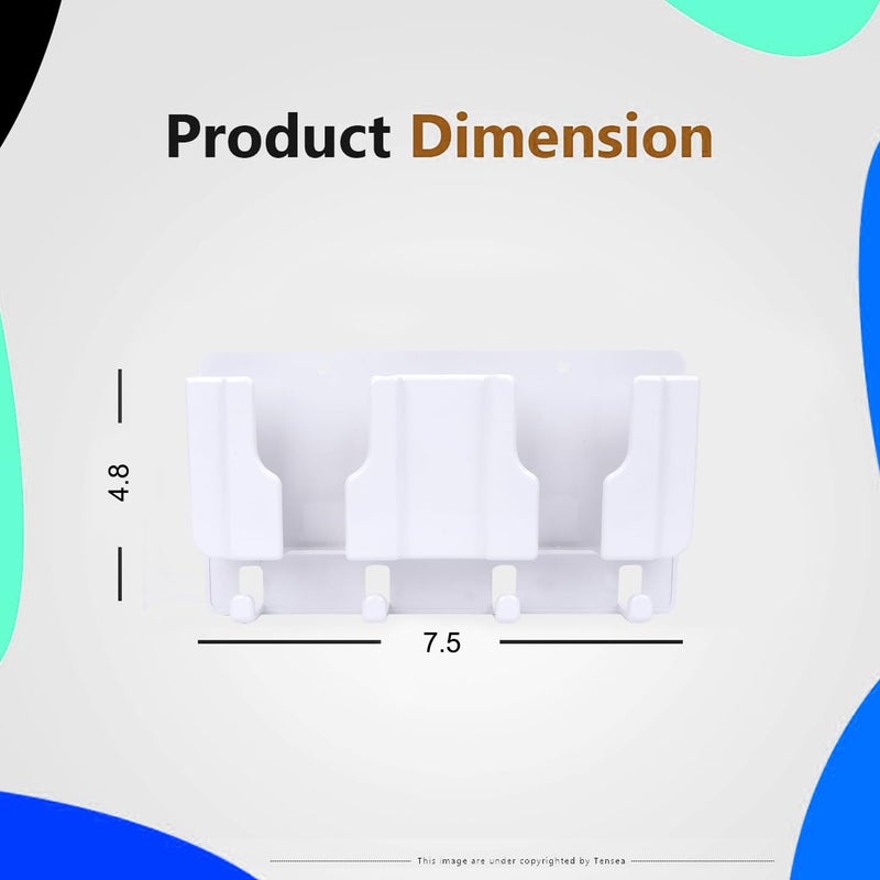 WALLVIEW TECH Plastic Wall Mount Mobile Holder with Remote Control Storage Racks, Key Hanger, Pen Holder Space/Self-Adhesive/Multi Purpose Accessories (White) - Image 4