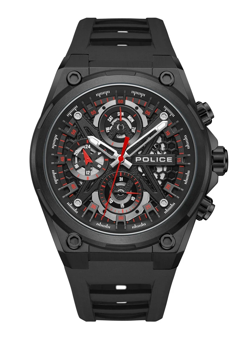 POLICE Sonic Black Silicone Strap Chronograph Watch for Men 45mm
