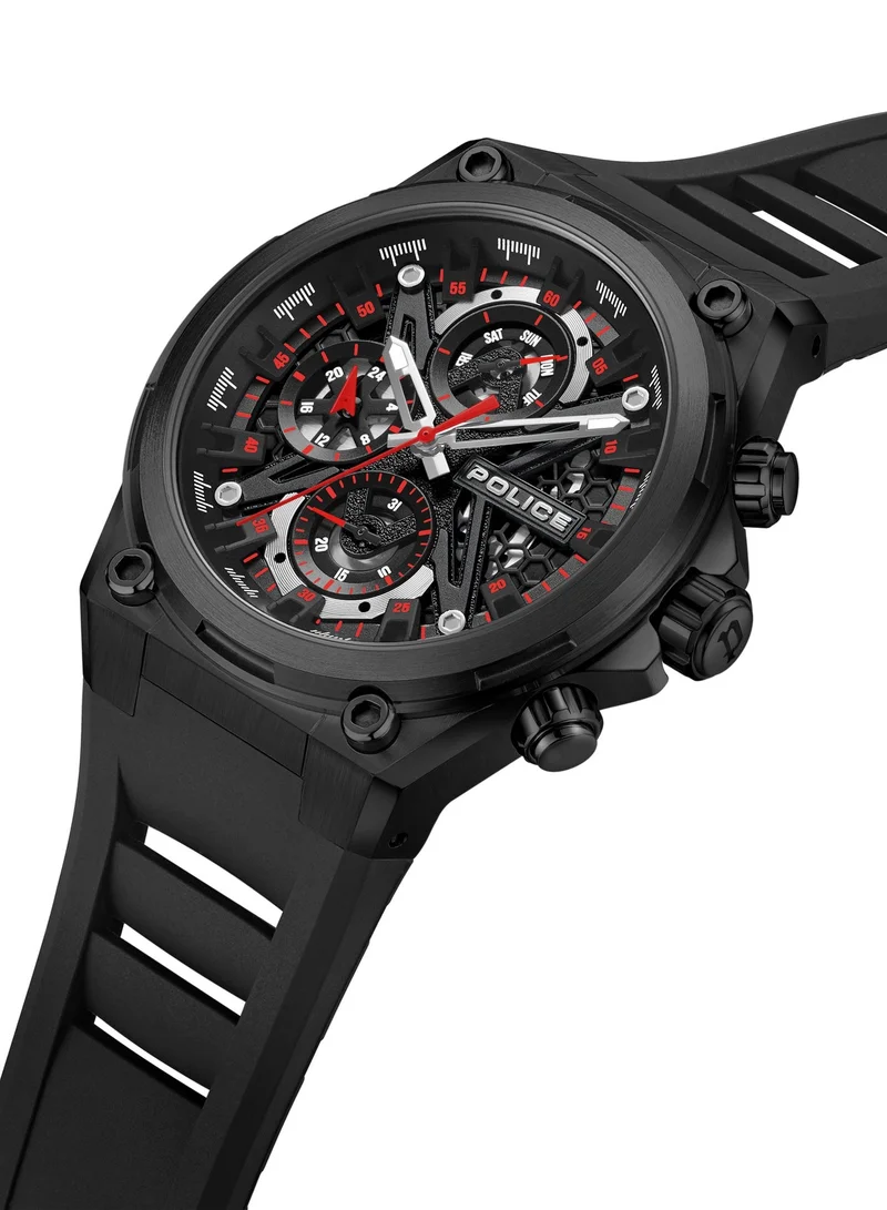 POLICE Sonic Black Silicone Strap Chronograph Watch for Men 45mm